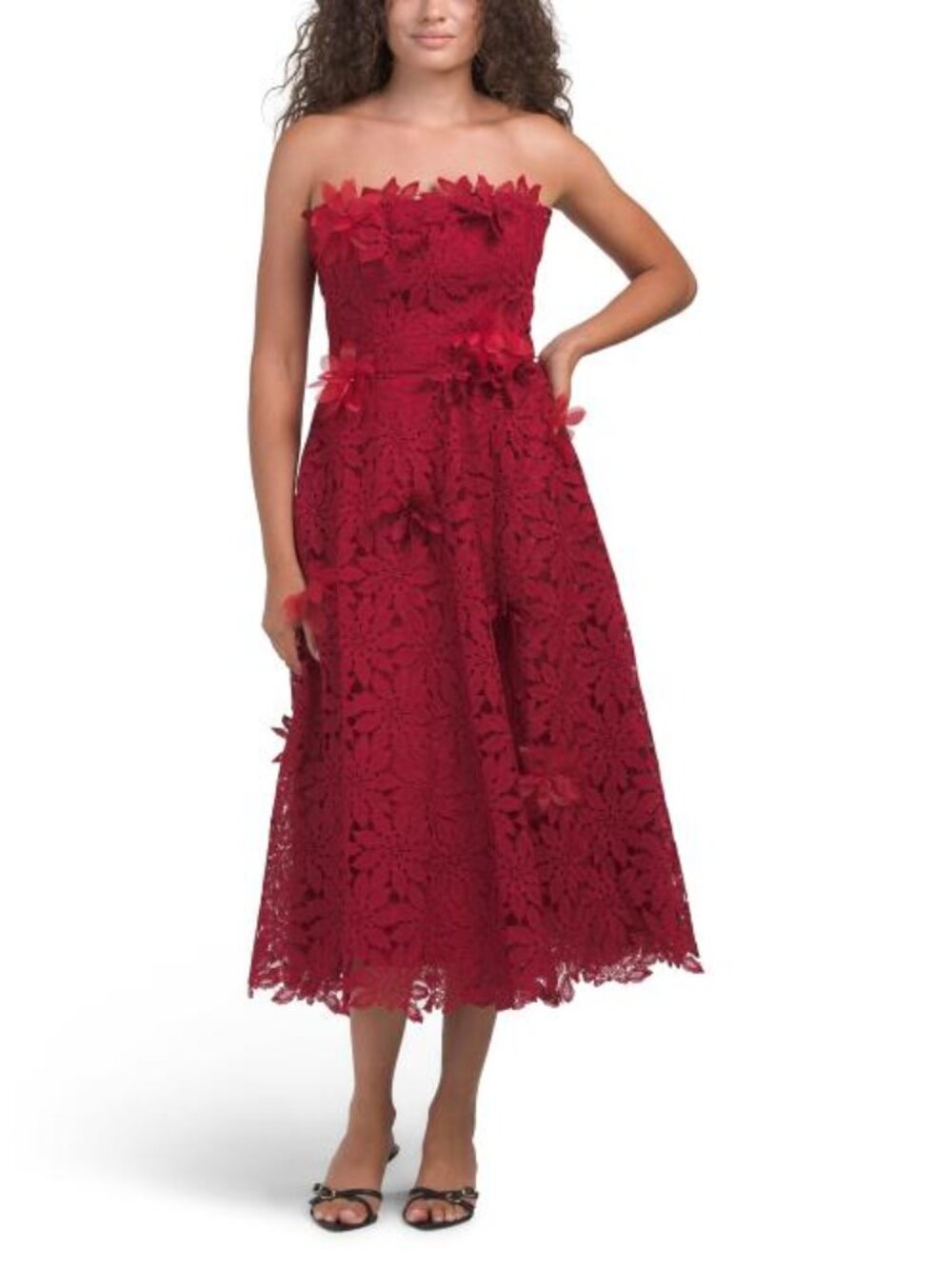 RENE BY RENE RUIZ Strapless Cutwork Lace Tea-length Dress